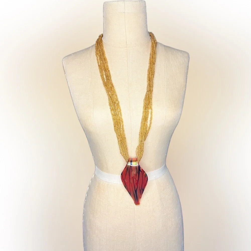 Vibrant retro multi color glass tear drop pendant